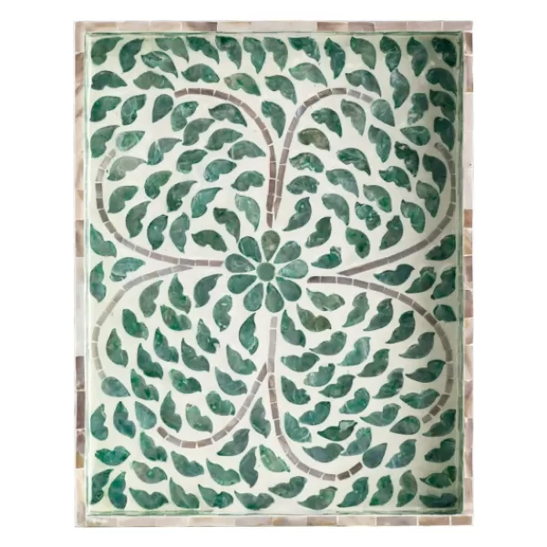Decorative Trays-Kirkland's Home Ivory And Clover Mosaic Capiz Shell Tray, 15 In. Green/Ivory