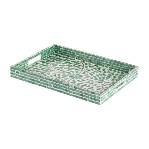 Decorative Trays-Kirkland's Home Ivory And Clover Mosaic Capiz Shell Tray, 15 In. Green/Ivory