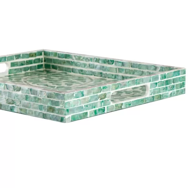 Decorative Trays-Kirkland's Home Ivory And Clover Mosaic Capiz Shell Tray, 15 In. Green/Ivory