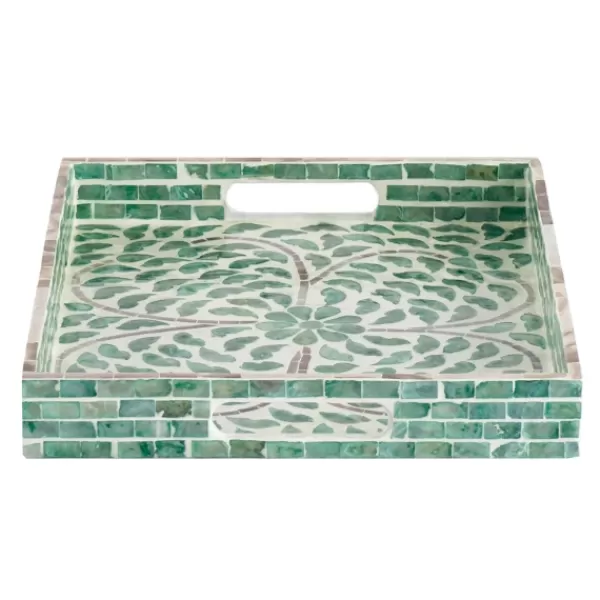 Decorative Trays-Kirkland's Home Ivory And Clover Mosaic Capiz Shell Tray, 15 In. Green/Ivory