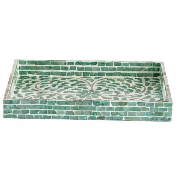 Decorative Trays-Kirkland's Home Ivory And Clover Mosaic Capiz Shell Tray, 15 In. Green/Ivory
