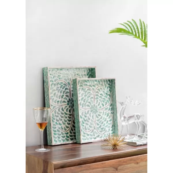 Decorative Trays-Kirkland's Home Ivory And Clover Mosaic Capiz Shell Tray, 15 In. Green/Ivory