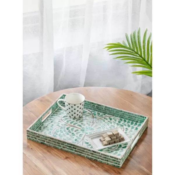 Decorative Trays-Kirkland's Home Ivory And Clover Mosaic Capiz Shell Tray, 17 In. Green/Ivory