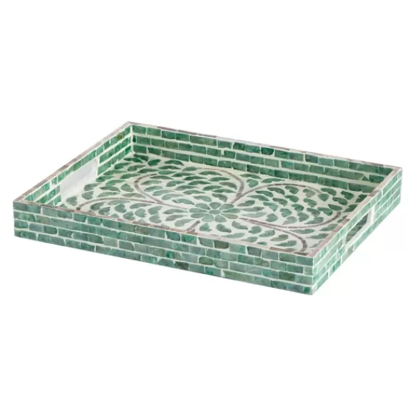Decorative Trays-Kirkland's Home Ivory And Clover Mosaic Capiz Shell Tray, 17 In. Green/Ivory