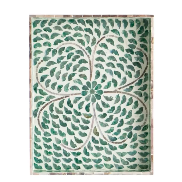 Decorative Trays-Kirkland's Home Ivory And Clover Mosaic Capiz Shell Tray, 17 In. Green/Ivory
