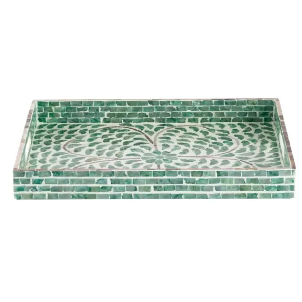 Decorative Trays-Kirkland's Home Ivory And Clover Mosaic Capiz Shell Tray, 17 In. Green/Ivory