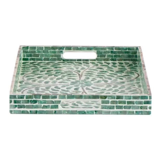 Decorative Trays-Kirkland's Home Ivory And Clover Mosaic Capiz Shell Tray, 17 In. Green/Ivory