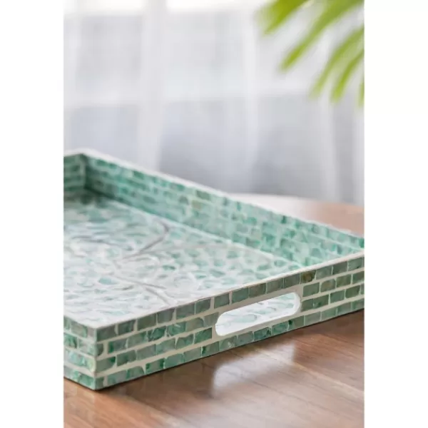 Decorative Trays-Kirkland's Home Ivory And Clover Mosaic Capiz Shell Tray, 17 In. Green/Ivory