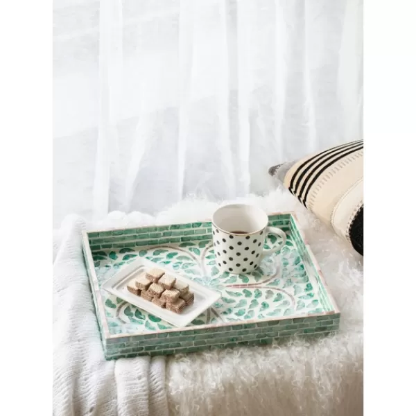 Decorative Trays-Kirkland's Home Ivory And Clover Mosaic Capiz Shell Tray, 17 In. Green/Ivory