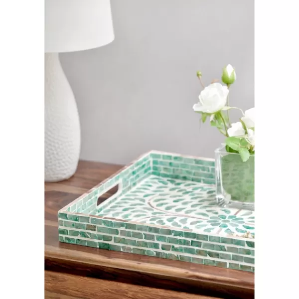 Decorative Trays-Kirkland's Home Ivory And Clover Mosaic Capiz Shell Tray, 17 In. Green/Ivory