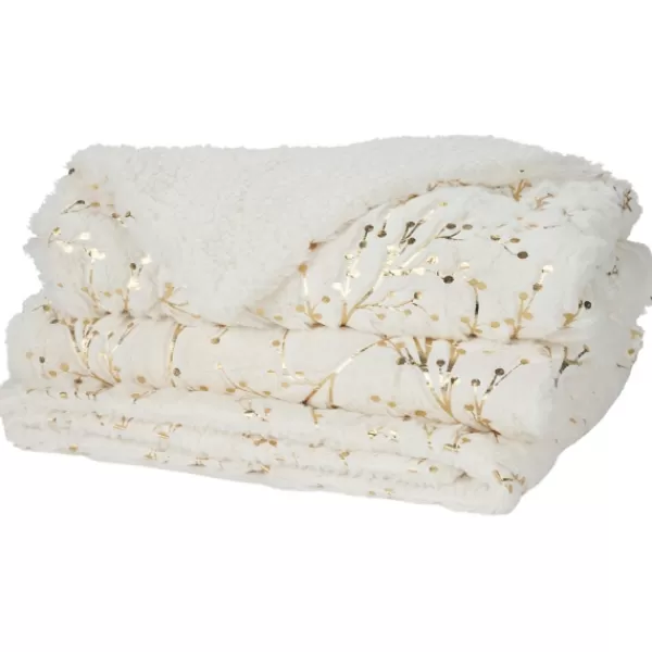 Blankets & Throws-Kirkland's Home Ivory And Gold Metallic Branches Throw Gold/Ivory