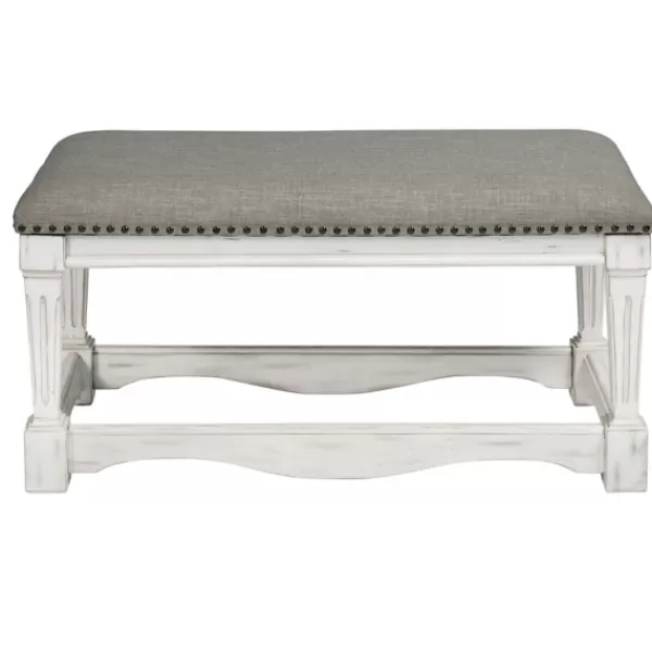 Benches & Ottomans-Kirkland's Home Ivory And Gray Wooden Upholstered Bench Ivory/Gray