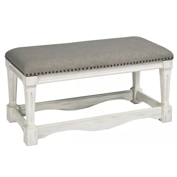 Benches & Ottomans-Kirkland's Home Ivory And Gray Wooden Upholstered Bench Ivory/Gray