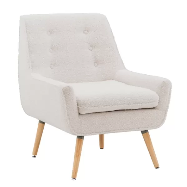 Accent Chairs-Kirkland's Home Ivory Faux Sherpa Tufted Accent Chair White