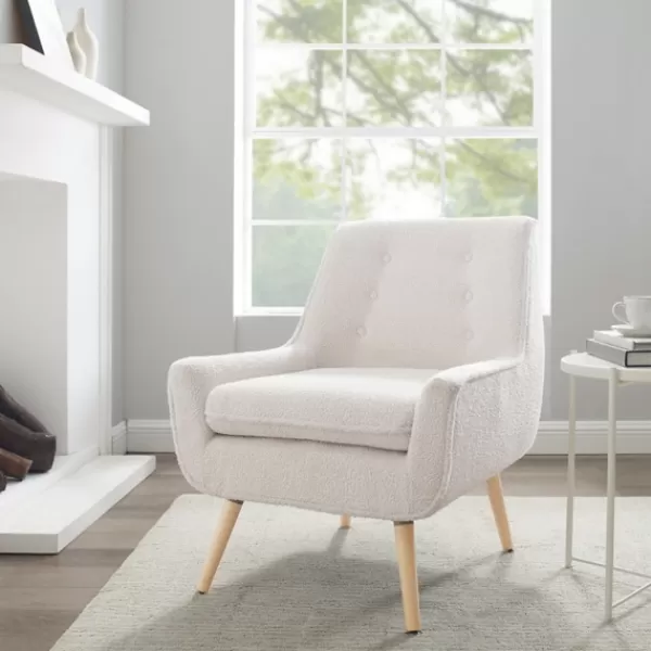 Accent Chairs-Kirkland's Home Ivory Faux Sherpa Tufted Accent Chair White