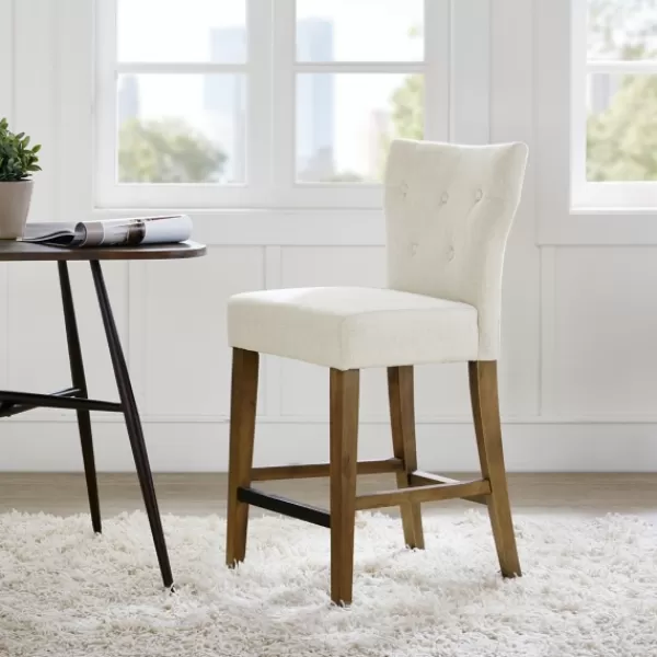 Bar Stools & Counter Height Stools-Kirkland's Home Ivory Harrison Tufted Counter Stool White