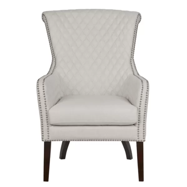 Accent Chairs-Kirkland's Home Ivory Lanea Quilted Accent Chair With Silver Studs White