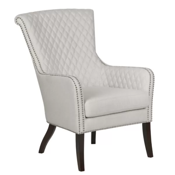 Accent Chairs-Kirkland's Home Ivory Lanea Quilted Accent Chair With Silver Studs White