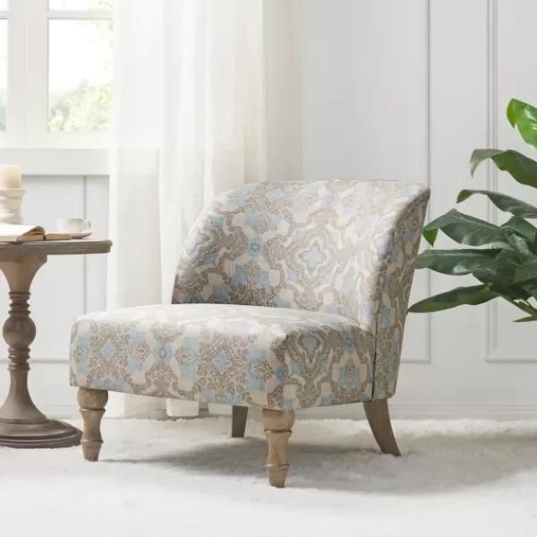 Accent Chairs-Kirkland's Home Ivory Medallion Wide Frame Slipper Accent Chair White/Blue/Brown