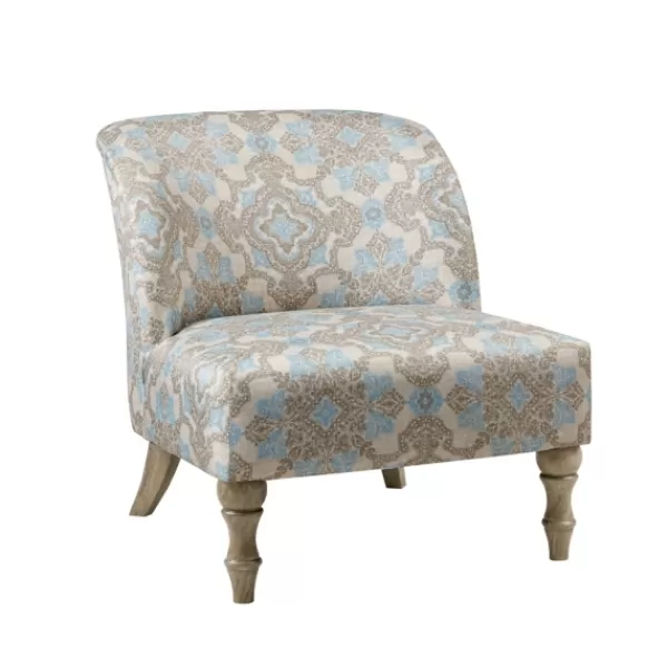 Accent Chairs-Kirkland's Home Ivory Medallion Wide Frame Slipper Accent Chair White/Blue/Brown