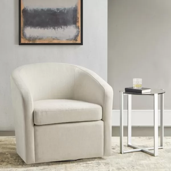 Accent Chairs-Kirkland's Home Ivory Upholstered Low Back Swivel Accent Chair White