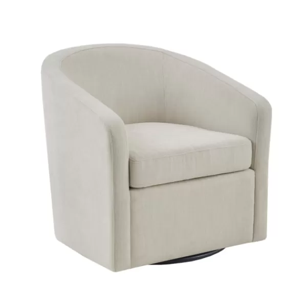 Accent Chairs-Kirkland's Home Ivory Upholstered Low Back Swivel Accent Chair White