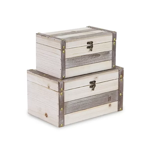 Baskets & Boxes-Kirkland's Home Ivory Wood And Metal Boxes, Set Of 2 Ivory/Gray