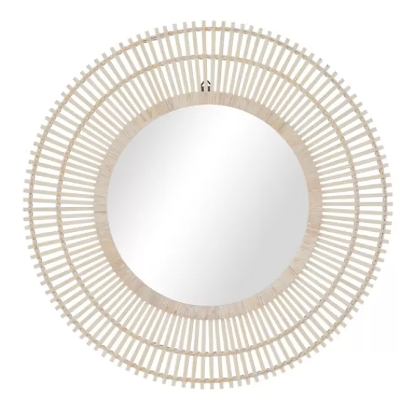 Decorative Mirrors-Kirkland's Home Ivory Woven Bamboo Sunburst Wall Mirror