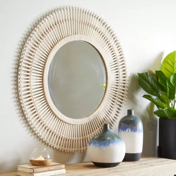 Decorative Mirrors-Kirkland's Home Ivory Woven Bamboo Sunburst Wall Mirror