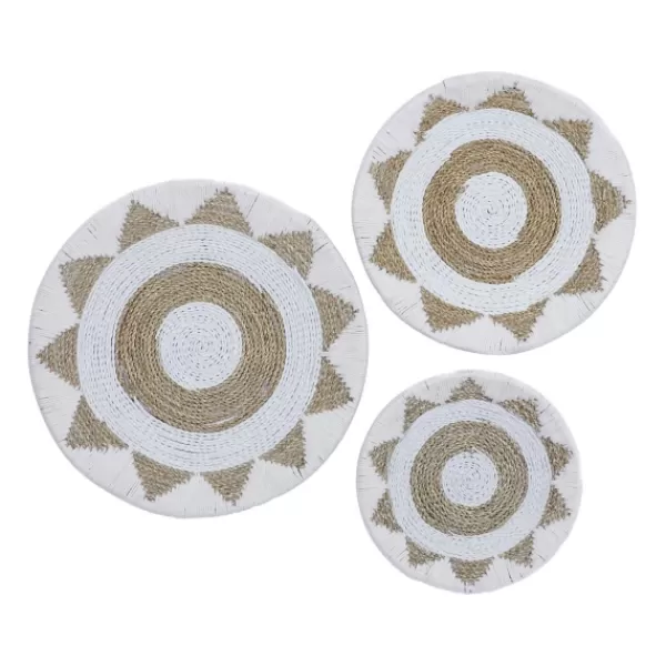Wall Plaques-Kirkland's Home Ivory Woven Cotton Round 3-Pc. Wall Decoration White/Tan