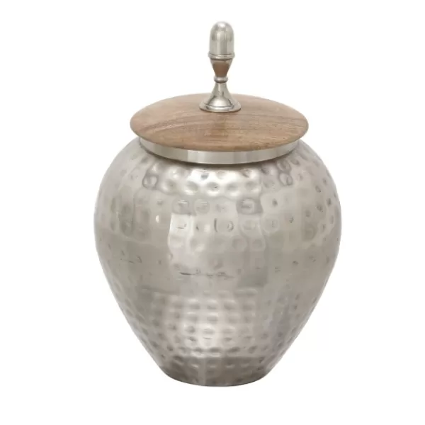 Decorative Bowls & Jars-Kirkland's Home Jar With Mango Wood Lid Silver