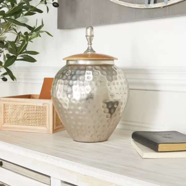 Decorative Bowls & Jars-Kirkland's Home Jar With Mango Wood Lid Silver