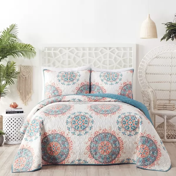 Quilts-Kirkland's Home Jessica Simpson Blue Pompeii King Quilt Set Blue/White