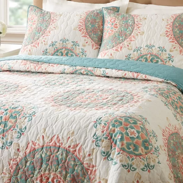 Quilts-Kirkland's Home Jessica Simpson Blue Pompeii Queen Quilt Set Blue/White