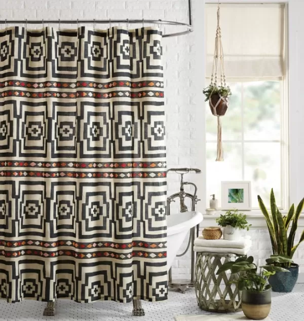 Shower Curtains-Kirkland's Home Justina Blakeney Black Hypnotic Shower Curtain Black/White