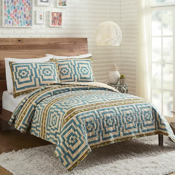 Quilts-Kirkland's Home Justina Blakeney Blue Hypnotic Queen Quilt Set Blue/White