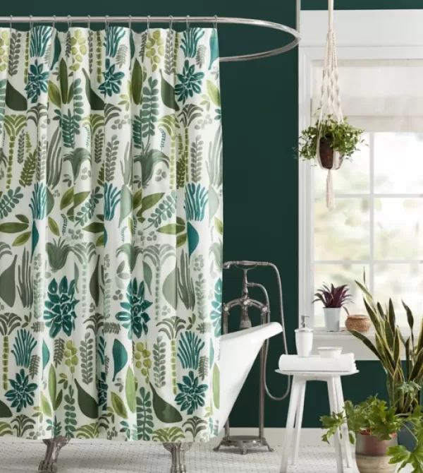 Shower Curtains-Kirkland's Home Justina Blakeney Green Jardin Shower Curtain Green/Blue/White