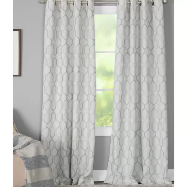 Curtains & Drapes-Kirkland's Home Kale Interlocked Single Curtain Panel, 84 In. Green/White