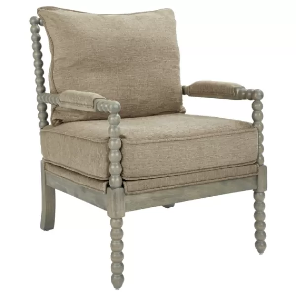 Accent Chairs-Kirkland's Home Khaki Liam Turned Leg Accent Chair Tan