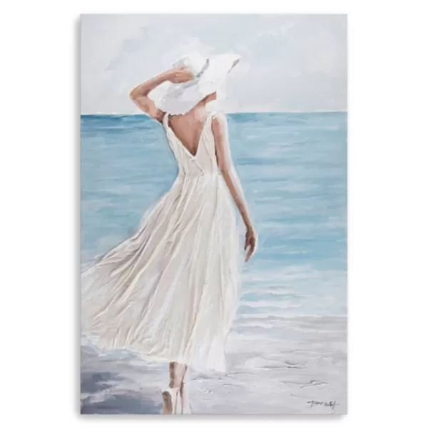 Canvas Art-Kirkland's Home Lady In White Hat & Dress Giclee Canvas Art Print Blue/White