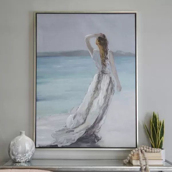 Framed Art-Kirkland's Home Lady Of The Ocean Framed Canvas Art Print White/Blue/Gray