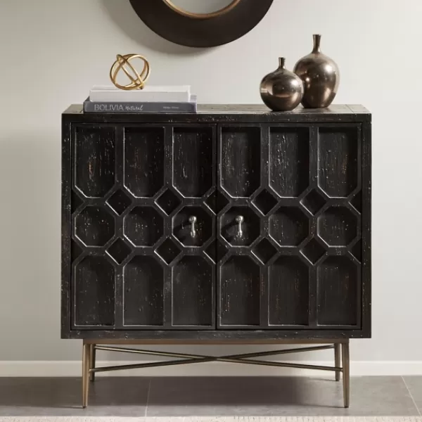 Cabinets & Sideboards-Kirkland's Home Laini Distressed Modern Carved Cabinet Black