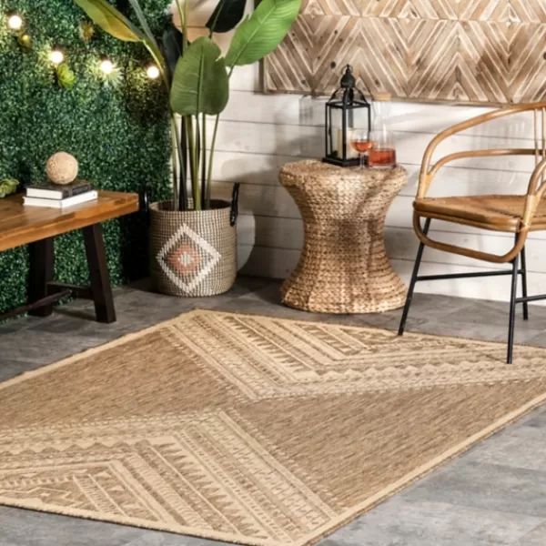 Outdoor Rugs-Kirkland's Home Landy Aztec Outdoor Rug, 5X8 Tan