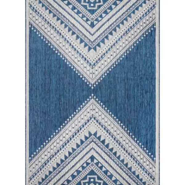 Outdoor Rugs-Kirkland's Home Landy Blue Aztec Outdoor Rug, 8X10 Blue/Gray