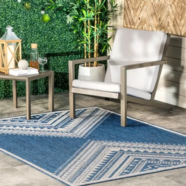 Outdoor Rugs-Kirkland's Home Landy Blue Aztec Outdoor Rug, 8X10 Blue/Gray