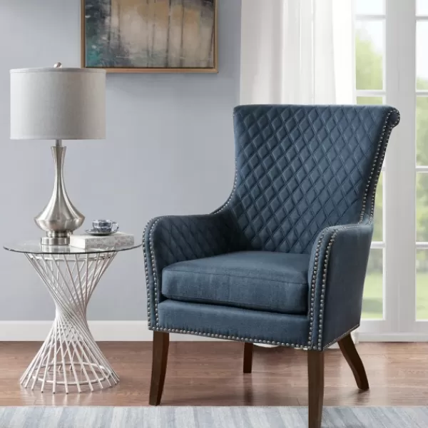 Accent Chairs-Kirkland's Home Lanea Quilted Accent Chair With Silver Studs Blue