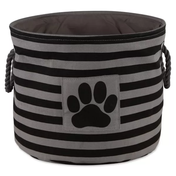 Baskets & Boxes-Kirkland's Home Large Black Paw Patch Stripe Round Pet Basket Black/Gray