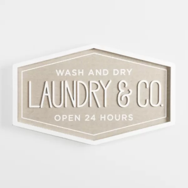 Wall Quotes & Signs-Kirkland's Home Laundry & Co. Hexagon Wood Plaque Tan/White