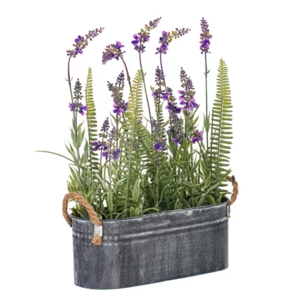 Arrangements & Greenery-Kirkland's Home Lavender And Fern Arrangement In Iron Pot, 16 In. Green/Purple