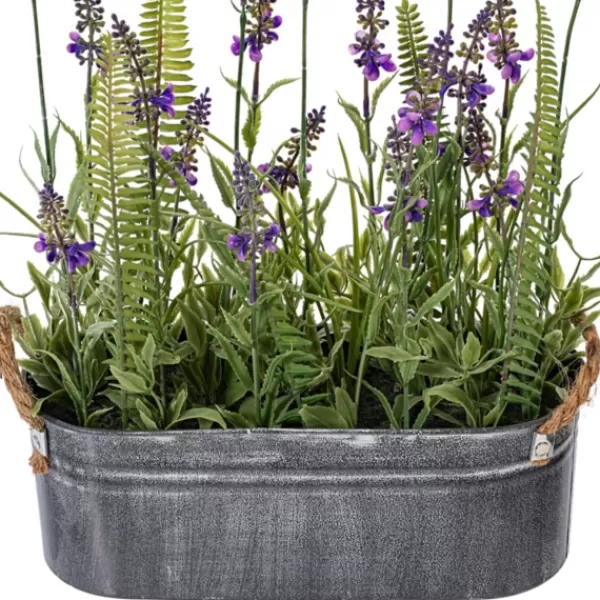 Arrangements & Greenery-Kirkland's Home Lavender And Fern Arrangement In Iron Pot, 16 In. Green/Purple